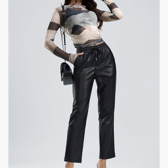 SANTINY Women's Faux Leather Pants #1169 - Picture 6 of 12